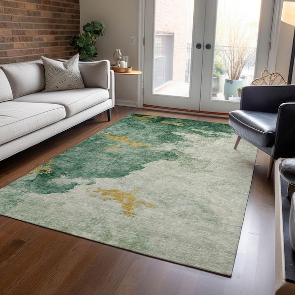 Chantille Machine Washable Indoor/Outdoor Abstract ACN1792 Emerald 3 ft. x 4 ft. Area Rug