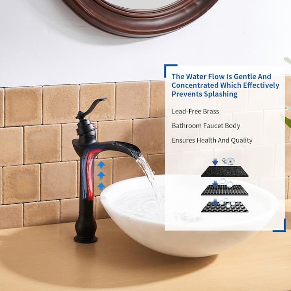 Single Handle Waterfall Vessel Sink Faucet with Drain Kit Included in Matte Black
