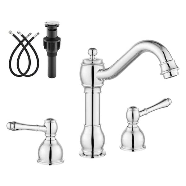 Unbranded Double Handles 8 in. Widespread Bathroom Faucet in Polish Chrome(1-Pack)