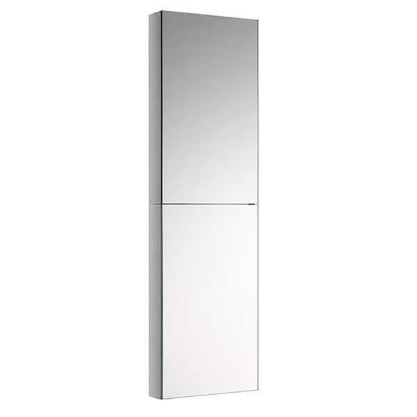 Senza 15 in. W x 52 in. H Rectangular Anodized Aluminum Medicine Cabinet with Mirror - Recessed or Surface-Mount