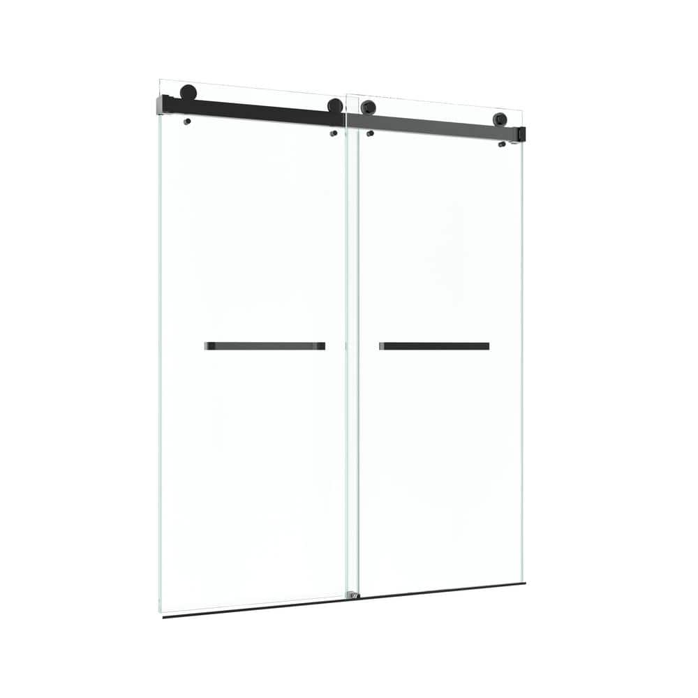 72-Inch Matte Black Frameless Double Sliding Shower Door with Clear Glass