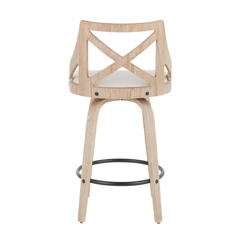 Charlotte Beige Swivel Wood and Metal Counter Stools, Set of 2