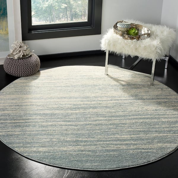 Adirondack 6 ft. x 6 ft. Slate/Cream Solid Color Striped Round Area Rug