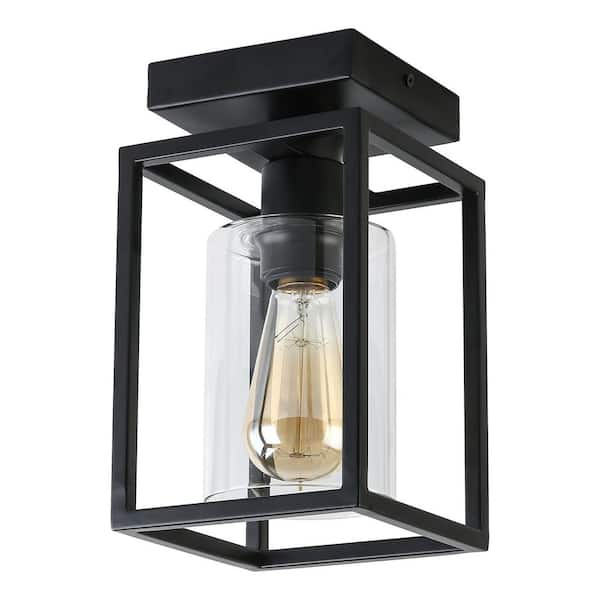 Briignite 5.51 in. 1-Light Black Retro Semi-Flush Mount with Glass Shade and No Bulb Included (1-Pack)