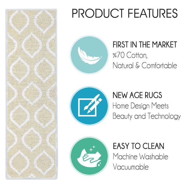 SUSSEXHOME Drop Light Beige 9 in. x 28 in. Cotton Carpet Stair Tread Cover (Set of 13)