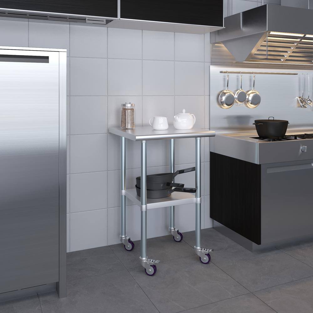 24" Stainless Steel Work Table with Galvanized Undershelf and Casters
