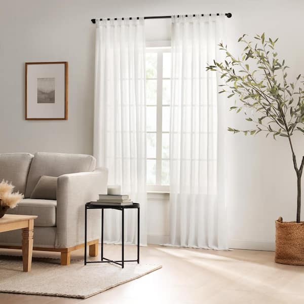 Mercantile Willow White Textured Sheer Polyester 50 in. W x 84 in. L Sheer Single Double Tab Top Curtain Panel