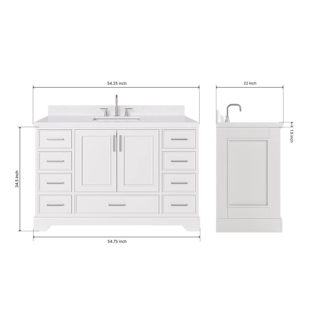 Stafford 54" White Freestanding Bathroom Vanity with Carrara Quartz Top