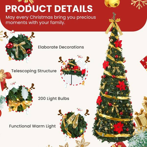 JEAREY 6 ft. Fully Decorated Pre-Lit Pop Up Artificial Christmas