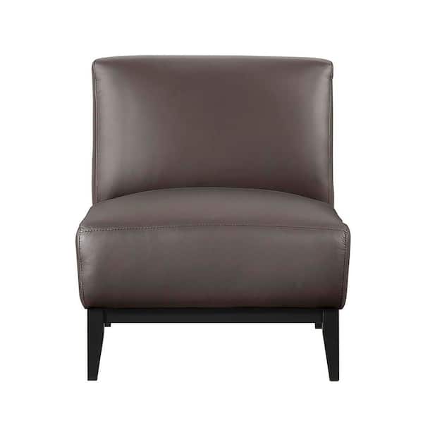 Lazzara Holland Dark Brown Leather Upholstery Accent Arm Chair