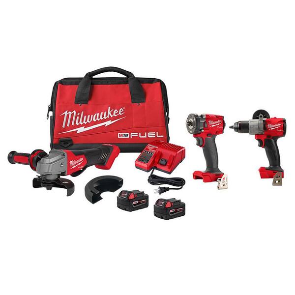 Milwaukee M18 Fuel 18V Lithium-Ion Grinder and 3/8 in. Impact Wrench Combo Kit (2-Tool) with Hammer Drill/Driver