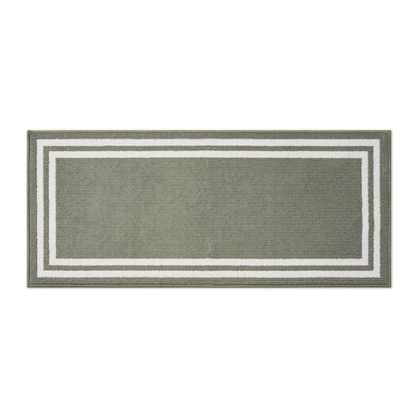 Debbie Double Border 2- Tone Ivory/Sage 2 ft. x 5 ft. Tufted Border Polypropylene Runner Rug