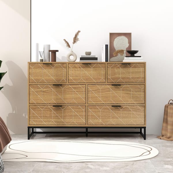 Boyel Living Walnut 31 in. Modern 7 Drawer Dresser Wood Cabinet