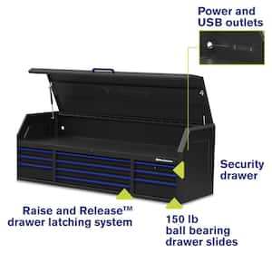 72 in. x 24 in. 10-Drawer Tool Top Chest with Power and USB Outlets in Black and Blue