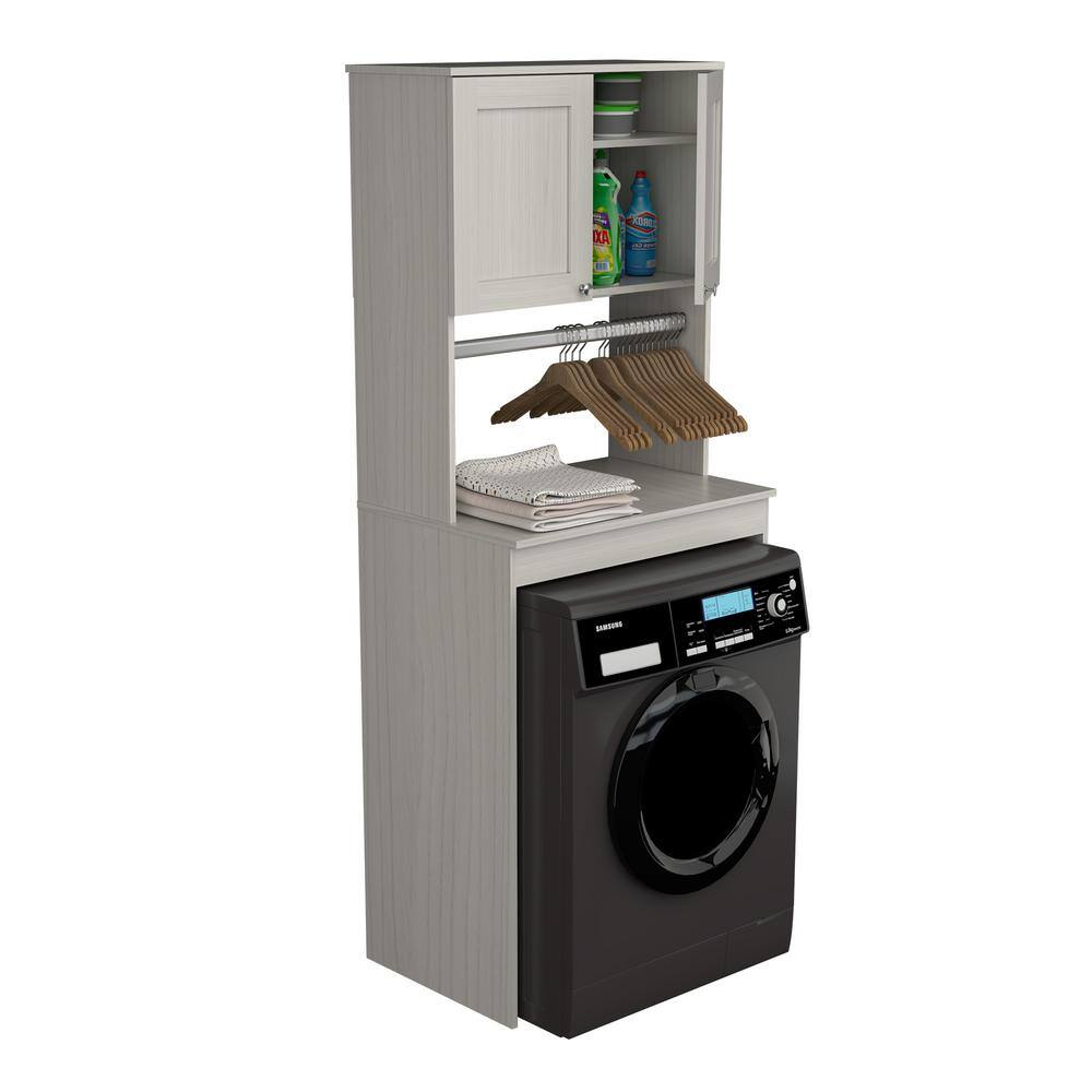 Washed Oak Freestanding Laundry Cabinet with Adjustable Shelving