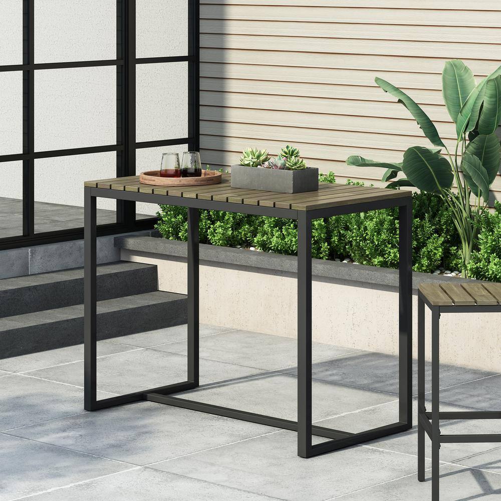 Sleek Gray Acacia Wood & Iron Rectangular Bar Table for 4