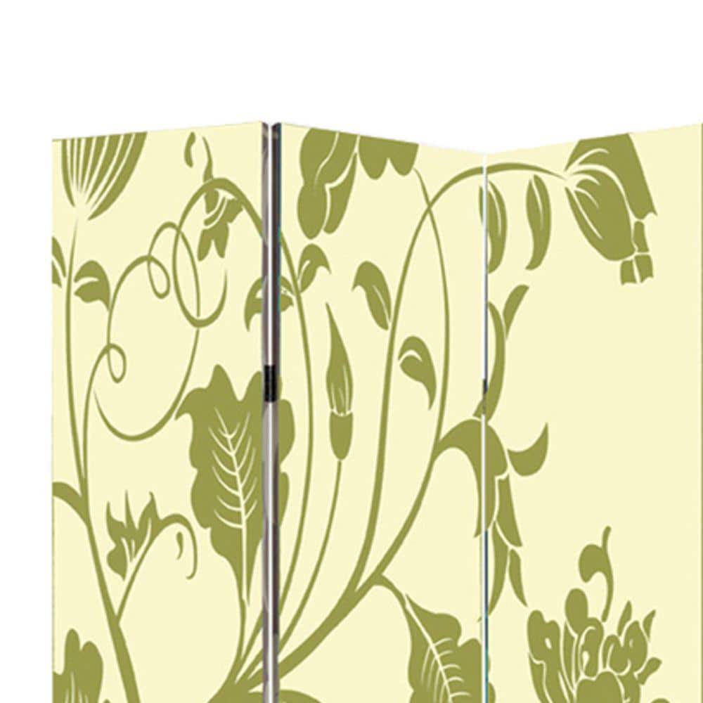 Cream and Green Floral 3-Panel Folding Room Divider