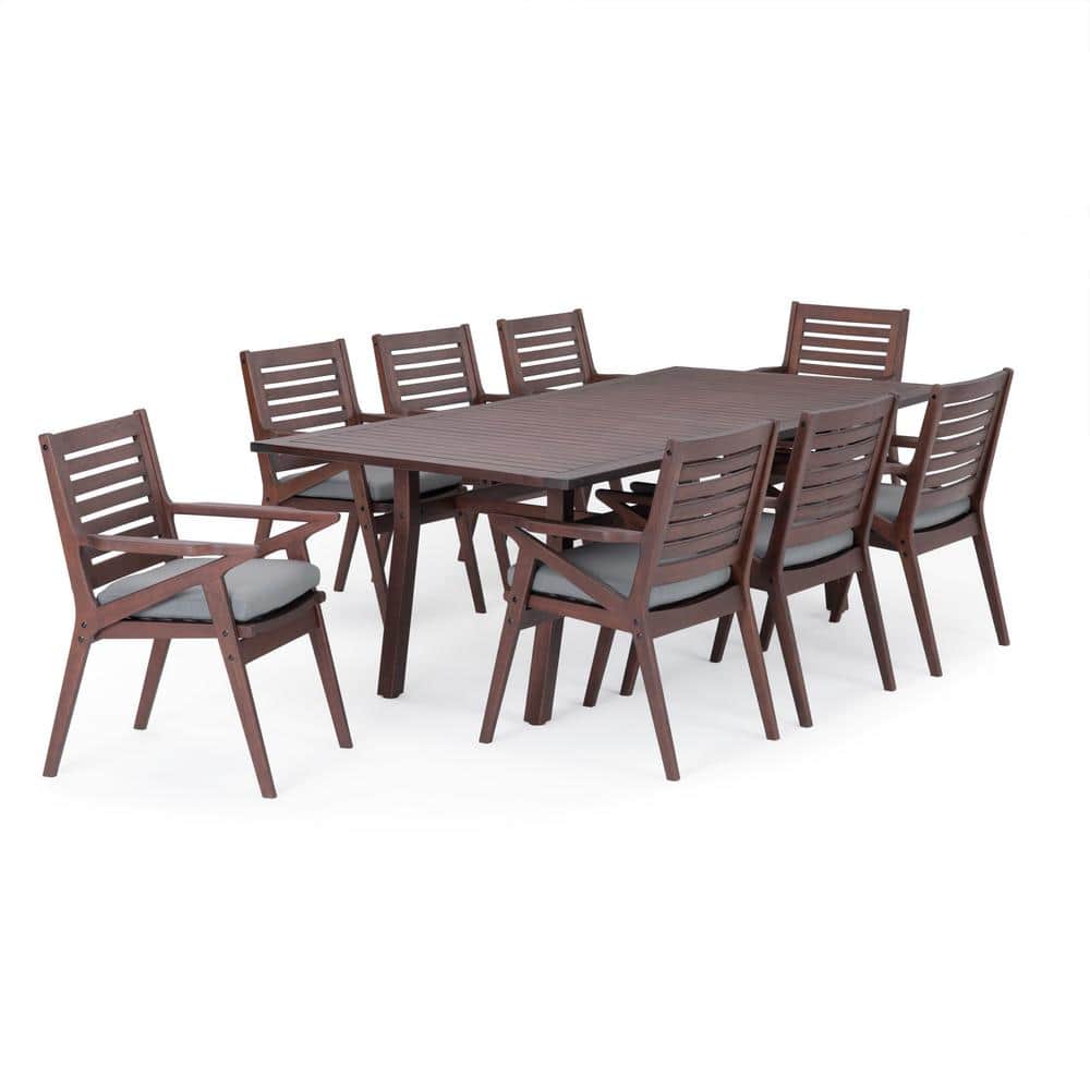 Vaughn Eucalyptus 9-Piece Outdoor Dining Set in Charcoal Gray
