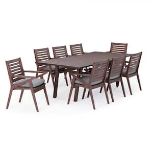 Vaughn Wood Outdoor 9-Piece Dining Set with Charcoal Gray Cushions