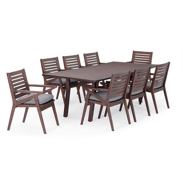 RST BRANDS Vaughn Wood Outdoor 9-Piece Dining Set with Charcoal Gray Cushions