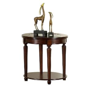 25 in. Dark Cherry Round Glass End/Side Table with Wooden Frame