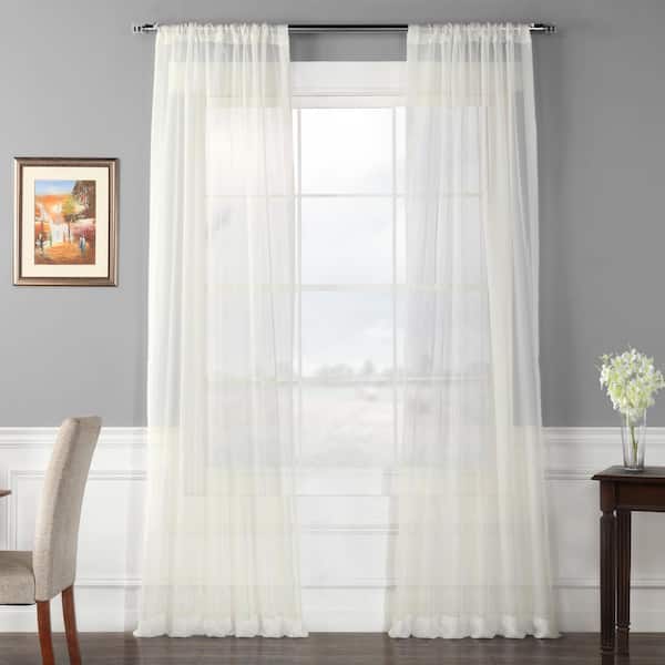 Exclusive Fabrics & Furnishings Off White Solid Rod Pocket Sheer Curtain - 50 in. W x 108 in. L (Set of 2)