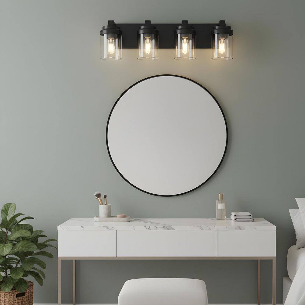 24.1 in. 4-Light Black Bathroom Vanity Light with Clear Glass Shades price history on PriceWatchPro