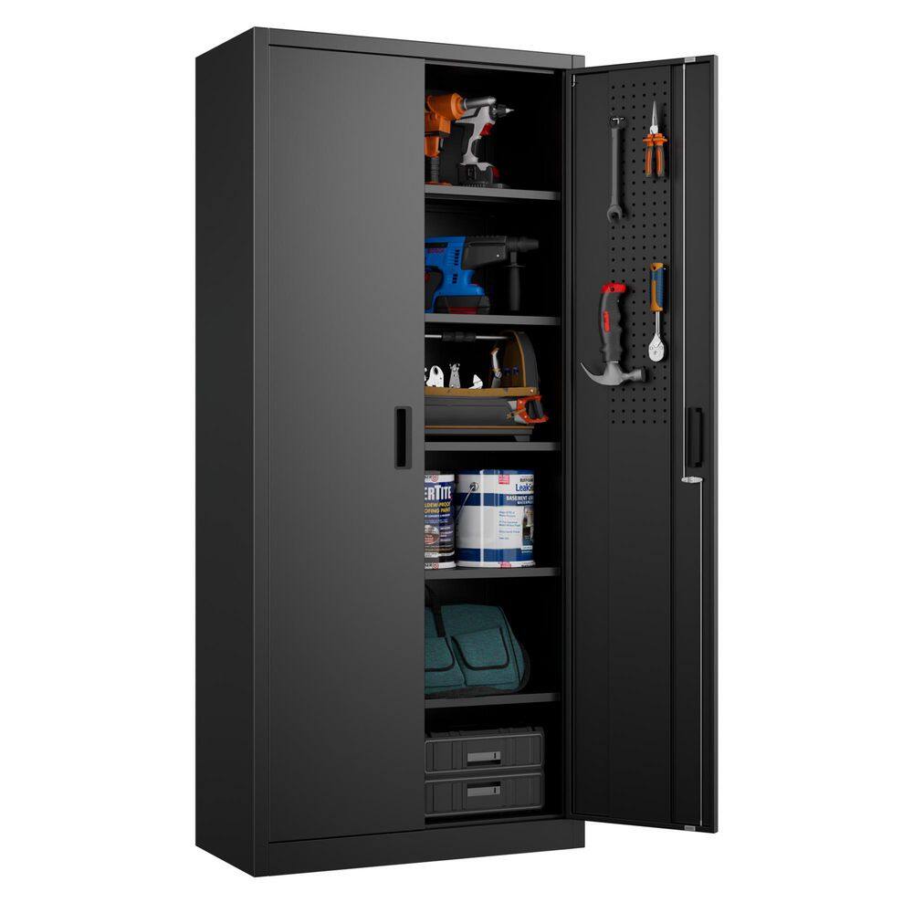 32 in. W x 71 in. H x 16 in. D Black Lockable Metal Storage Freestanding Cabinet with 5-Shelve, Pegboard and 4-Hook price history on PriceWatchPro