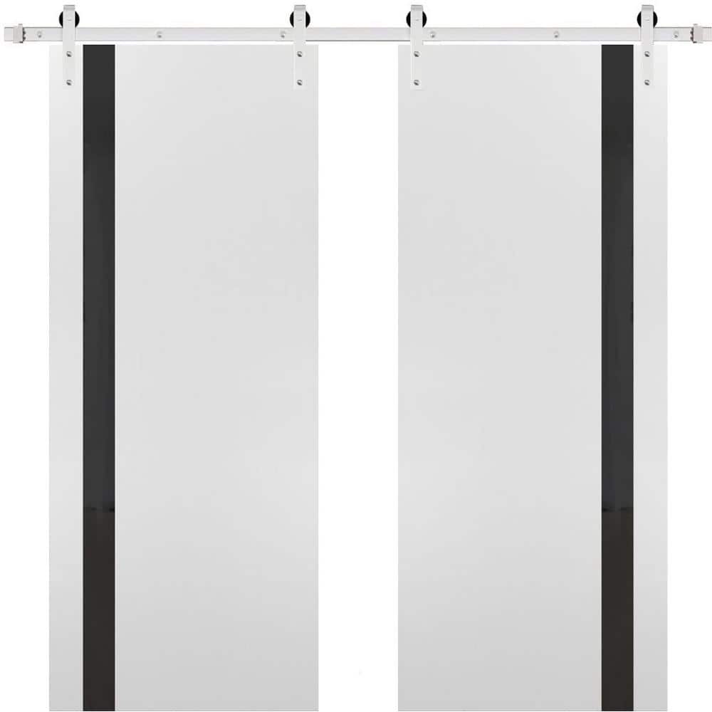 Assemble Required 24 in. x 80 in. 2-Panel Tinted Glass White Solid Wood Sliding Barn Door with Hardware Kit price history on PriceWatchPro