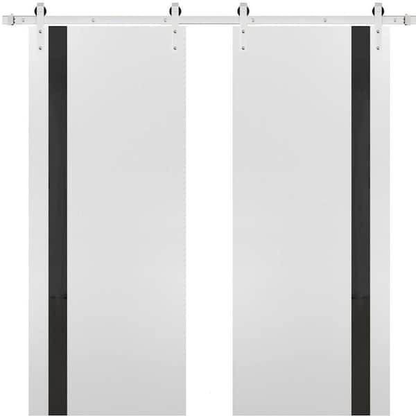 Sartodoors 28 in. x 96 in. 2 Panel Tinted Glass White Solid Wood Sliding Barn Door with Hardware Kit