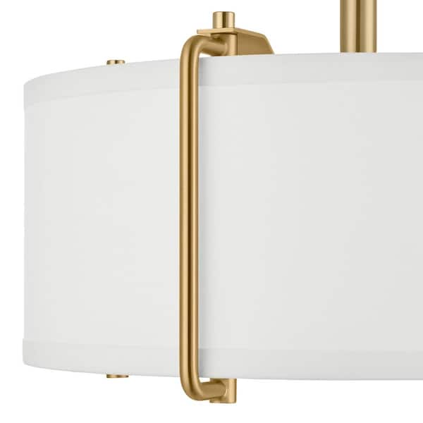 Home Decorators Collection - Brookley 14 in. 2-Light Brushed Gold Semi-Flush Mount with White Fabric Shade