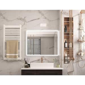 48 in. W x 36 in. H Rectangular Acrylic Framed Wall Anti Fog Dimmable LED Bathroom Vanity Mirror with Lights in White