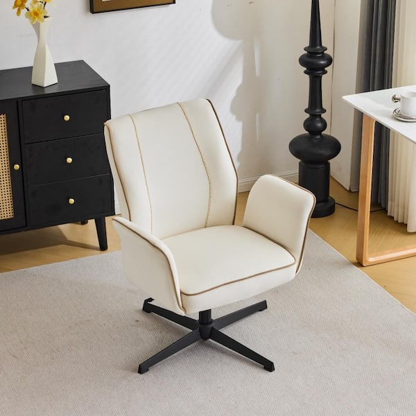Winado Velvet Fabric Swivel Adjustable Height Task Chair in White with Spread Arms