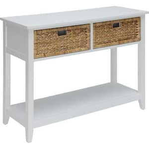 Amelia 16 in. White 28 in. H Rectangle Wood Console Table with Drawers and Shelves