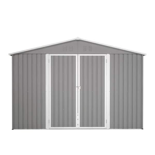 10 ft. W x 12 ft. D Metal Storage Shed, With Floor Foundation, Gray Outdoor Tool Shed (111 sq. ft. )