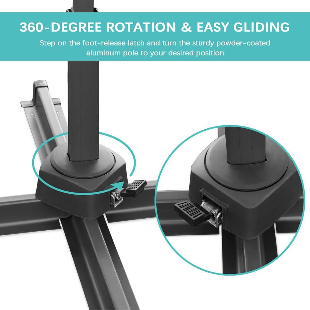 Red Solar LED Cantilever Patio Umbrella with Powder-Coated Aluminum Pole