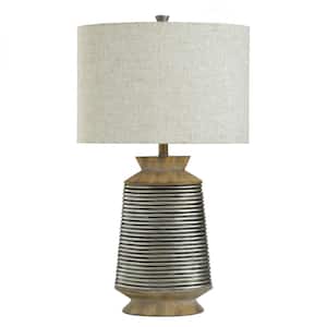 30.5 in. Brown Urn Task And Reading Table Lamp for Living Room with Beige Cotton Shade
