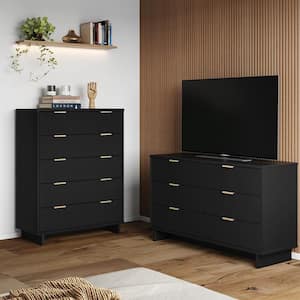 Granville Black 5-Drawer 37.8 in. W Tall Chest and 6-Drawer 55.04 in. W Double Dresser (Set of 2)