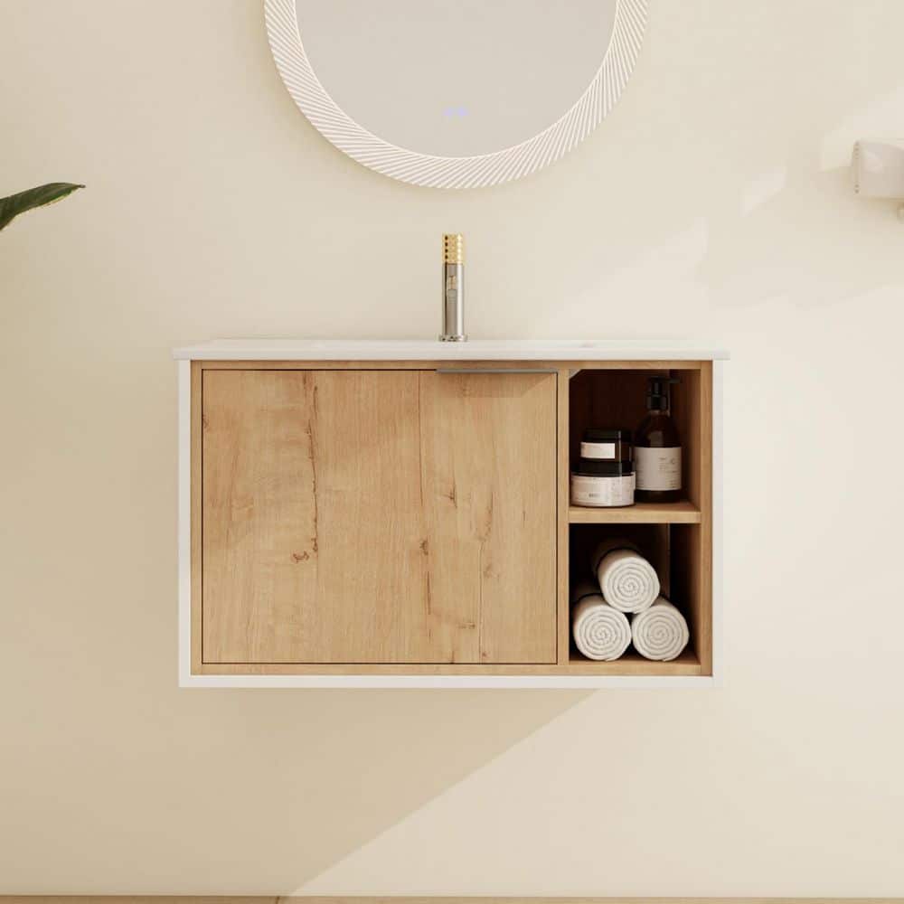 30 in. W x 18.3 in. D x 18.5 in. H Wall-Mounted Single Bathroom Vanity in B