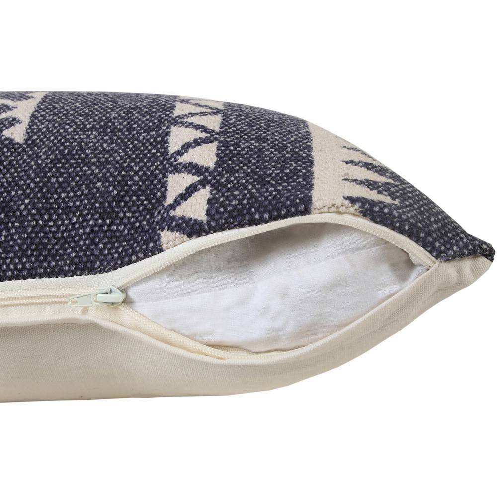 Southwestern Navy Blue / White 14 in. x 36 in. Dynamic Denim Geometric Indoor Throw Pillow