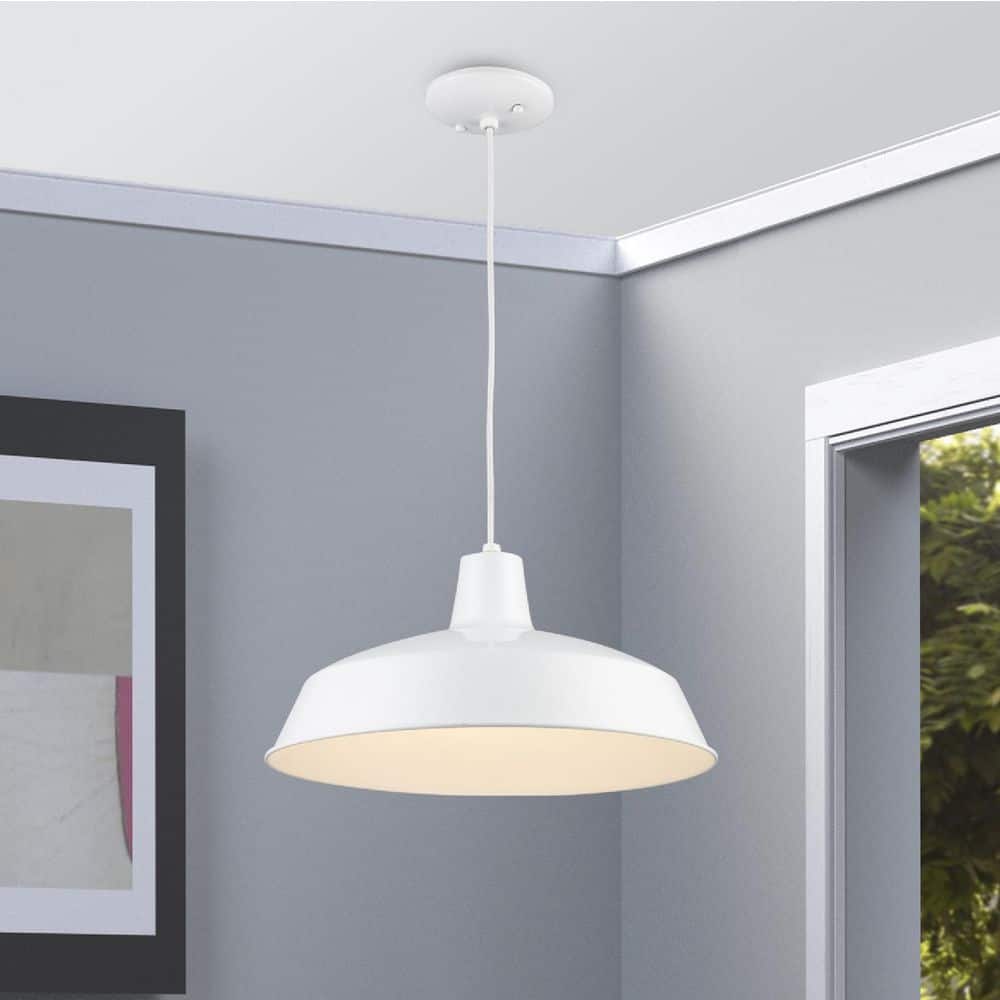 White Glass Bowl Farmhouse Pendant Light with LED Option