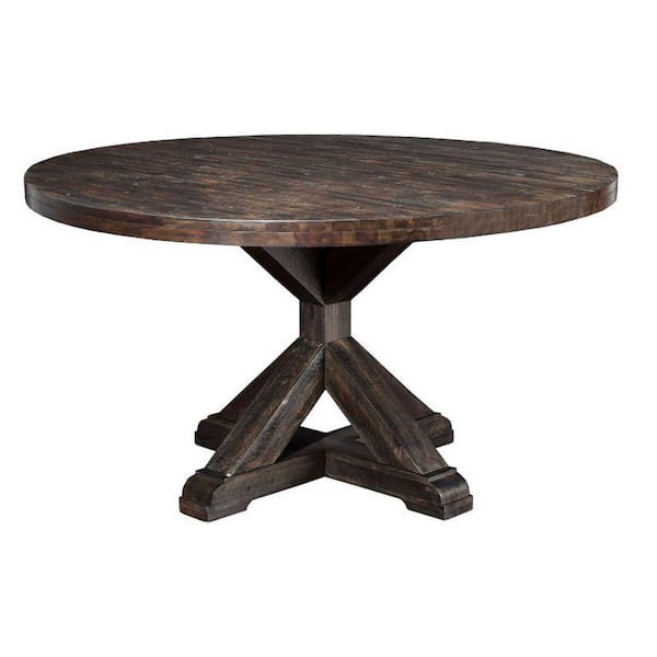Benjara Modern Style 54 in. Brown Pedestal Wooden Dining Table Seats 4