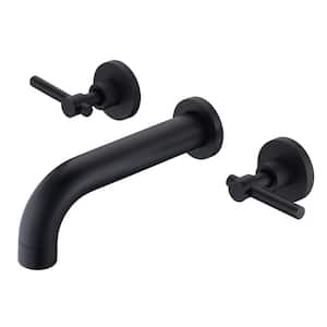 Contemporary Double Handle Wall Mount Roman Tub Faucet with Solid Brass Valve in Matte Black