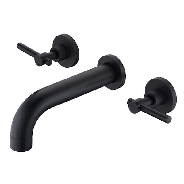 SUMERAIN Contemporary Double Handle Wall Mount Roman Tub Faucet with Solid Brass Valve in Matte Black