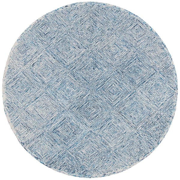 SAFAVIEH Capri Ivory/Blue 7 ft. x 7 ft. Geometric Diamond Round Area Rug