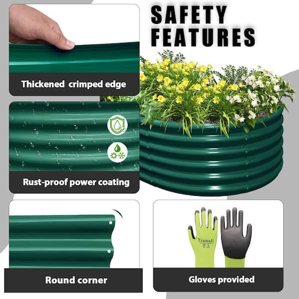 Green 96 in. x 36 in. x 18 in. Oval Metal Raised Garden Beds Anti