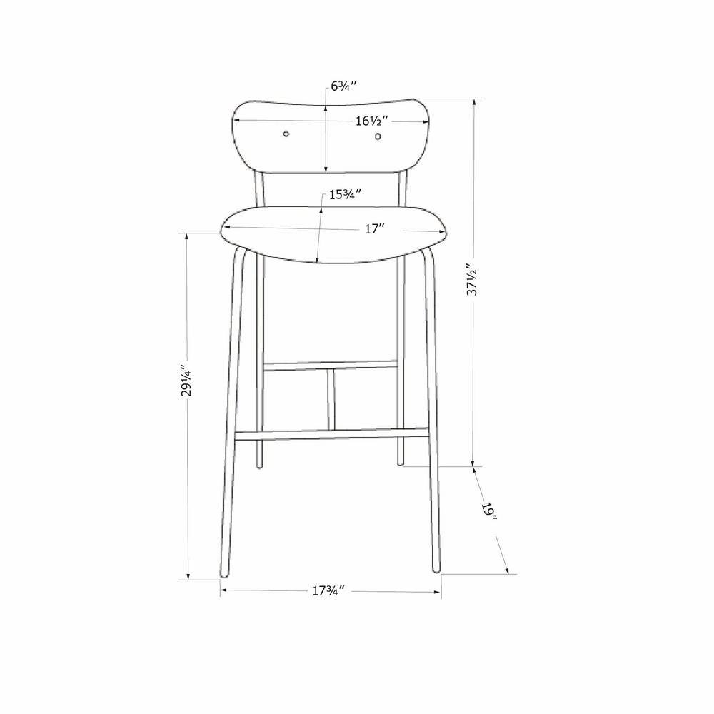 Cream and Brown Mid-Century Modern Bar Stool with Metal Frame