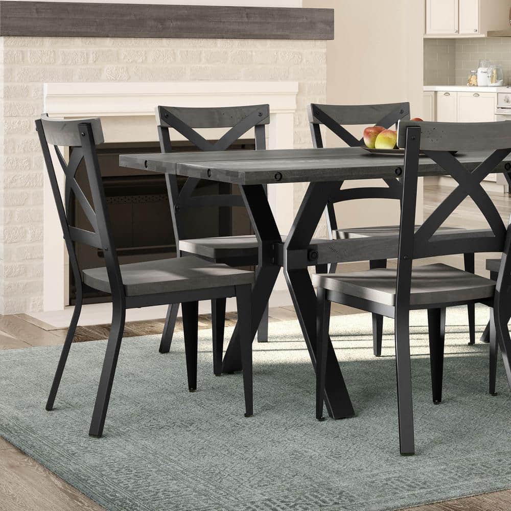 Gray Metal Cross Back High Dining Chair