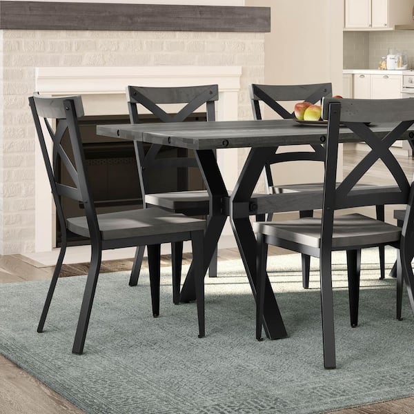 Amisco Jasper Black with Grey Wood Seat Dining Chair