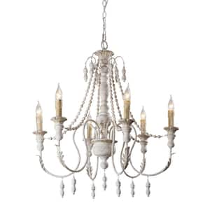 Billiter 6-Light Gray Wood Farmhouse Empire Chandelier with Wood Beads for Kitchen